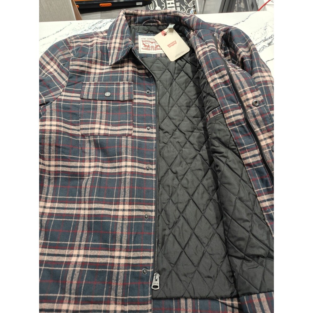Levi's Quilted Lined Snap Flannel Shacket Adult Large Red Blue Blk Plaid Jacket